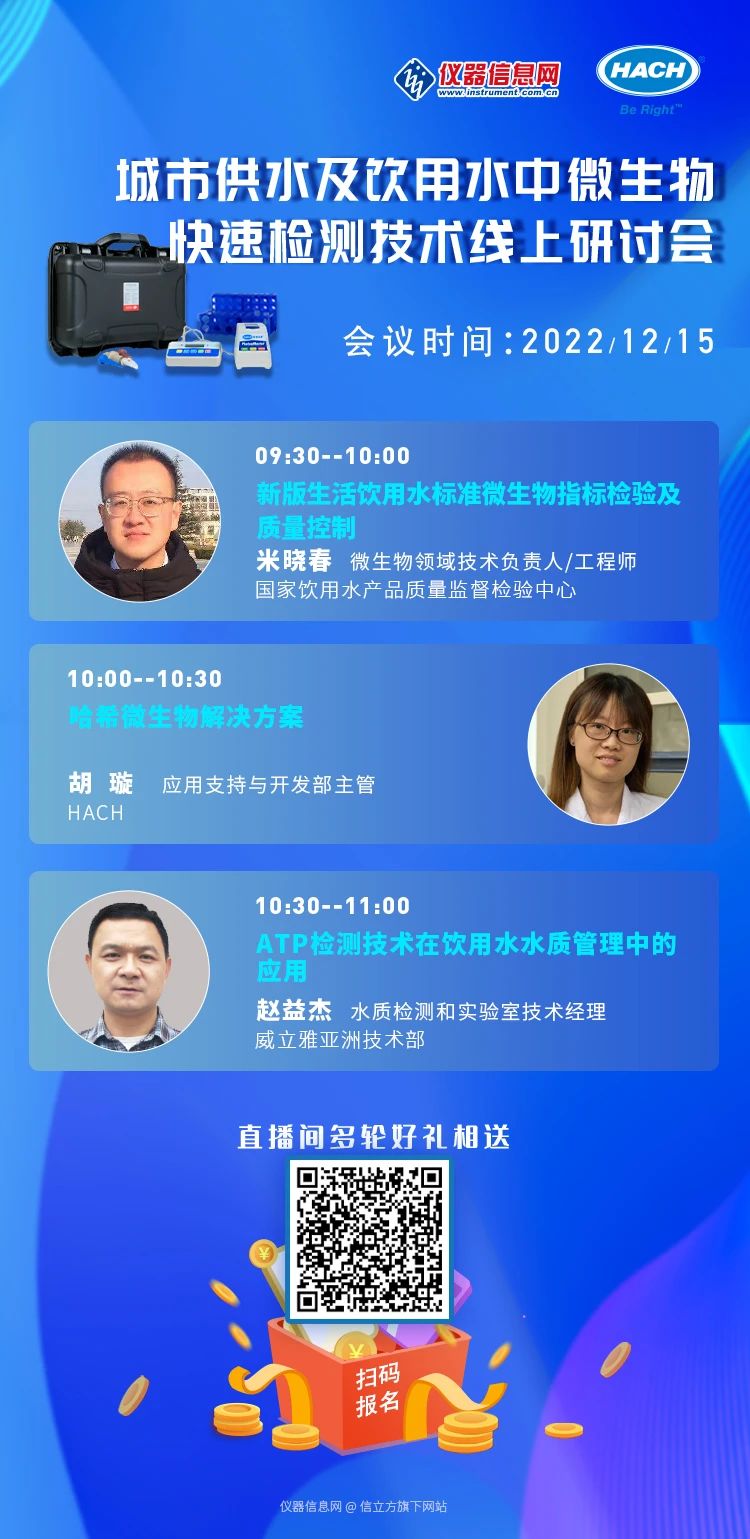 12.15 线上研讨会 | 城市供水及饮用水中微生物快速检测技术